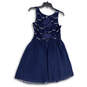 Womens Blue Floral Sequin Pleated Front Sleeveless Fit & Flare Dress Size 9 image number 2