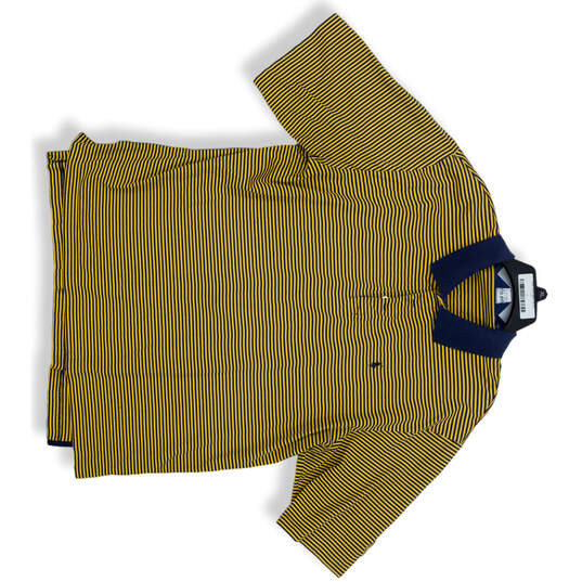 Mens Yellow Navy Blue Striped Short Sleeve Spread Collar Polo Shirt Sz XXL image number 1