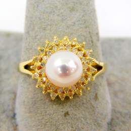14K Yellow Gold 0.15 CTTW Diamond & Cultured Pearl Ring 3.0g alternative image
