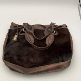 Nicoli Womens Brown Fur Leather Double Handle Inner Pockets Charm Shoulder Bag alternative image