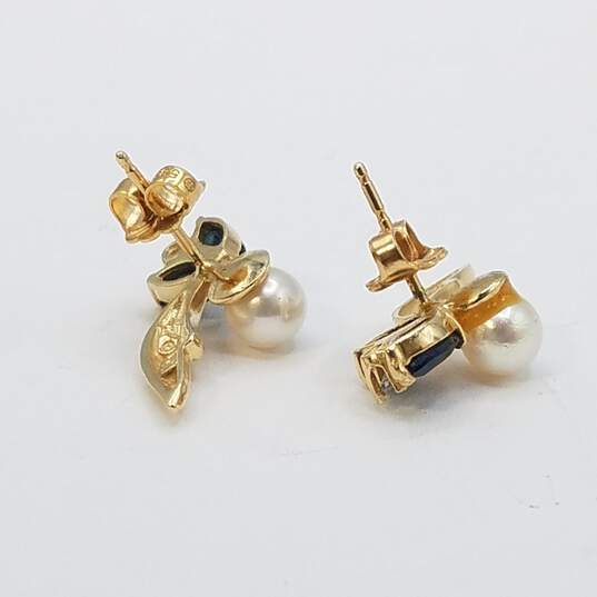 14K Gold Diamond Blue Spinel Post Earrings 2.8g image number 2