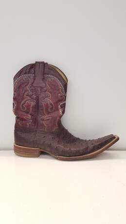 El Malcreado Burgundy Leather Ostrich Pointed Toe Western Boots Men's Size 10 E