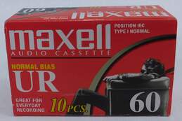 Lot of 10 New Sealed MAXELL UR 60 Minute Blank AUDIO CASSETTE TAPES Normal Bias