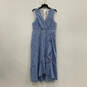 Womens Blue White Checked V-Neck Sleeveless Back-Zip Wrap Dress Size 12 image number 1