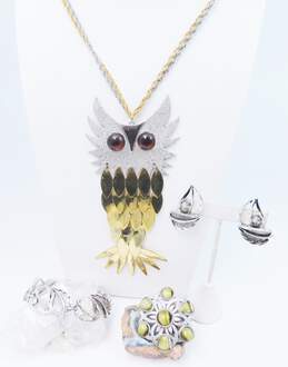 Vintage Tancer II Owl Statement Pendant w/ Sarah Coventry & Green Glass Jewelry 146.5g