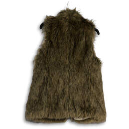Womens Brown Faux Fur Sleeveless Regular Fit Open Front Vest Size S Petite alternative image