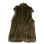 Womens Brown Faux Fur Sleeveless Regular Fit Open Front Vest Size S Petite image number 2