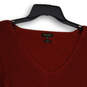 Womens Red Knitted V-Neck Long Sleeve Pullover Sweater Size Small image number 3