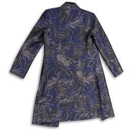 Womens Navy Blue Gold Tropical Print Long Sleeve Open Front Overcoat Size 4 alternative image