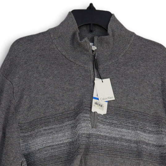 NWT Mens Gray Knitted 1/4 Zip Mock Neck Long Sleeve Pullover Sweater Sz XL image number 3