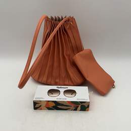 New Day And Optimum Womens Peach Ruffle Handbag w/ Brown Sunglasses In Box