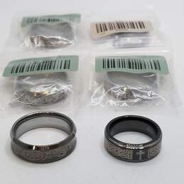 Tungsten Multi-Design Silver Tone Metal Sz 9/9.5/13.5 Ring Bundle 6pcs 98.8g