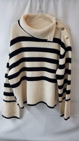 Goelia Thermostatic Wool Loose Striped Button-Shoulder Sweater Size Large (L)