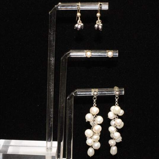 Bundle of 6 Pairs Sterling Silver Pearl Earrings - 17.4g image number 2