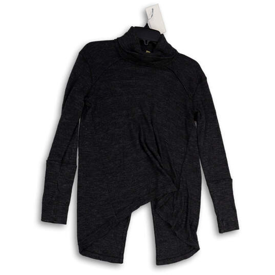 Womens Gray Turtleneck Long Sleeve Split Back Tunic Blouse Top Size XS image number 1