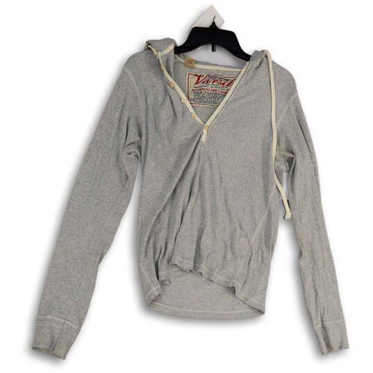 Womens Gray Long Sleeve Henley Neck Regular Fit Pullover Hoodie Size M image number 1