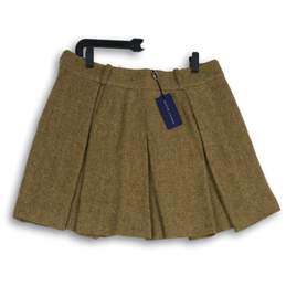 NWT Womens Brown Herringbone Pleated Side Zip Short A-Line Skirt Size 14 alternative image