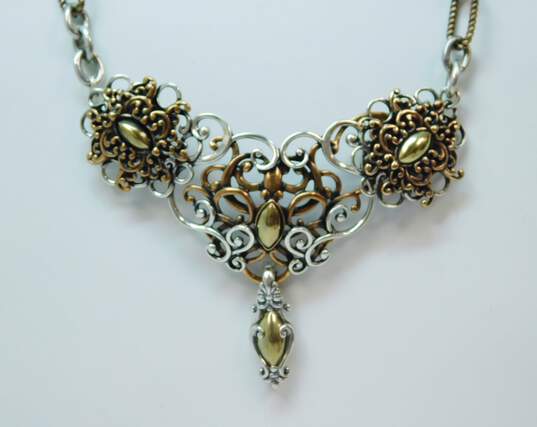 Carolyn Pollack 925 Bronze & Brass Ornate Scroll Magnetic Clasp Necklace 60.4g image number 2