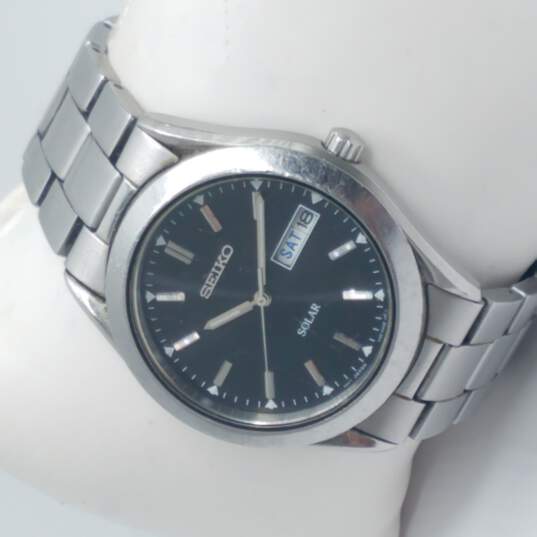 Buy the Seiko V158-0AB0 Solar Stainless Steel With Black Dial Watch |  GoodwillFinds