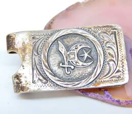 Vintage Taxco Mexico 925 Freemason Sword Moon & Star Etched Filigree Money Clip 20.8g