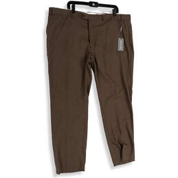 NWT Womens Brown Flat Front Straight Leg Slash Pockets Dress Pants Sz 44x30