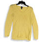 Womens Yellow Crochet V-Neck Long Sleeve Pullover Sweater Size Small image number 1