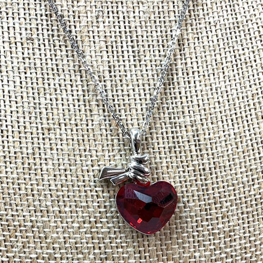 Designer Swarovski Silver-Tone Red Heart Shape Pendant Necklace image number 4