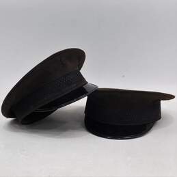 2 Vintage Hankon Bros Brown Black Brim Military Caps Hats