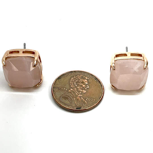 Designer Kate Spade Pink Crystal Quartz Square Shape Stud Earring image number 4