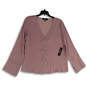 NWT Womens Purple V-Neck Long Sleeve Button Front Blouse Top Size Medium image number 1