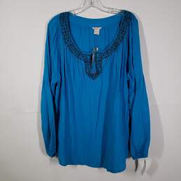 NWT Womens Embroidered Split Neck Long Sleeve Blouse Top Size XXL