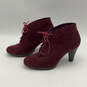 Womens Red Suede Round Toe Lace-Up Heeled Ankle Booties Size 9 M image number 3