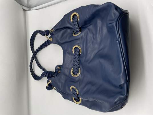 Womens Blue Leather Large Camden Drawstring Charm Pockets Shoulder Bag image number 2