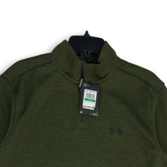 NWT Under Armour Mens Green Striped Long Sleeve Mock Neck Pullover Sweater Sz L image number 3