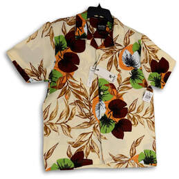 NWT Mens Multicolor Floral Collared Short Sleeve Button-Up Shirt Size Large