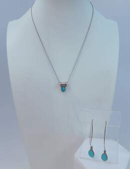 Signed P Skeet & CFJ 925 Turquoise Pendant Necklace & Drop Earrings 5.6g