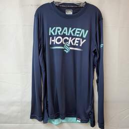 NHL Authentic Pro Fanatics Kraken Hockey Blue Long Sleeve T-Shirt Men's Sized L