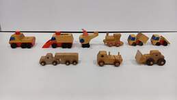 Bundle of 9 Vintage Mattel, The Montgomery Schoolhouse Inc, And Homemade Wooden Car and Truck Toys