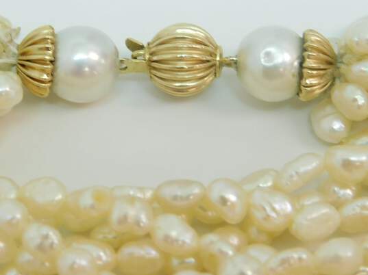 Romantic 14K Yellow Gold Clasp Multi Strand Pearl Necklace 63.8g image number 5