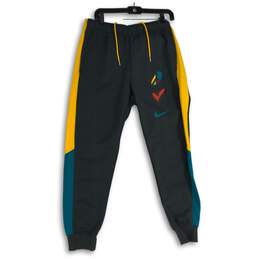NWT Nike Mens Black Yellow Elastic Drawstring Waist Tapered Leg Jogger Pants M