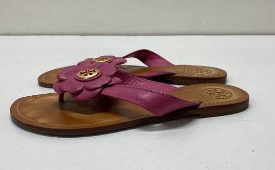 Tory Burch Breely Pink Floral Leather Thong Sandals Shoes 6 M image number 3