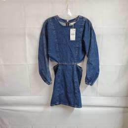 MNG Blue Cotton Cut Out Long Sleeved Denim Dress WM Size 4 NWT