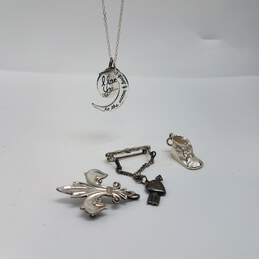 Sterling Silver Brooch Charm Pendant 17 Inch Necklace Bundle 4pcs 12.1g
