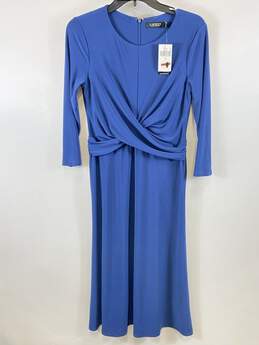 Lauren Ralph Lauren Women Blue Long Sleeve Midi Dress Sz 2