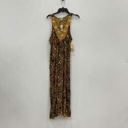 NWT Womens Multicolor Sleeveless Embroidered Ruffle Hem Maxi Dress Size L
