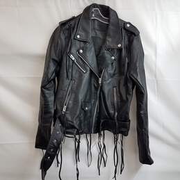Blank NYC Black Vegan Leather Fringe Biker Moto Jacket Size XL