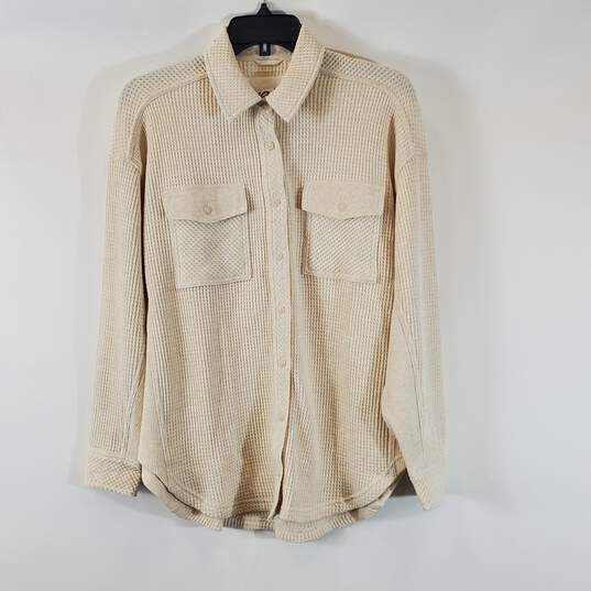 Aerie Women Ivory Button-Up Long Sleeve Shirt XXS NWT image number 3