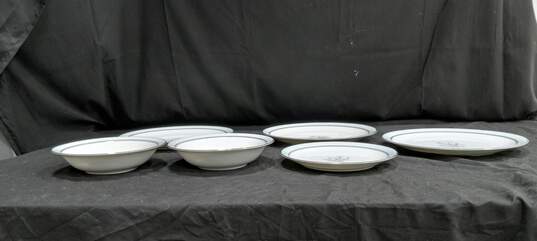 Set of 6 Vintage Bluebell Floral Bowls & Plates with Silver Tone Rim image number 2