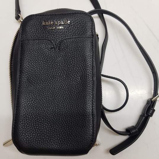 Black Leather Kate Spade Crossbody Phone Case image number 1