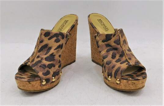 Michael Kors Belinda Leopard Wedge Mule Sandals Women's Shoes Suede Size: 6M image number 1
